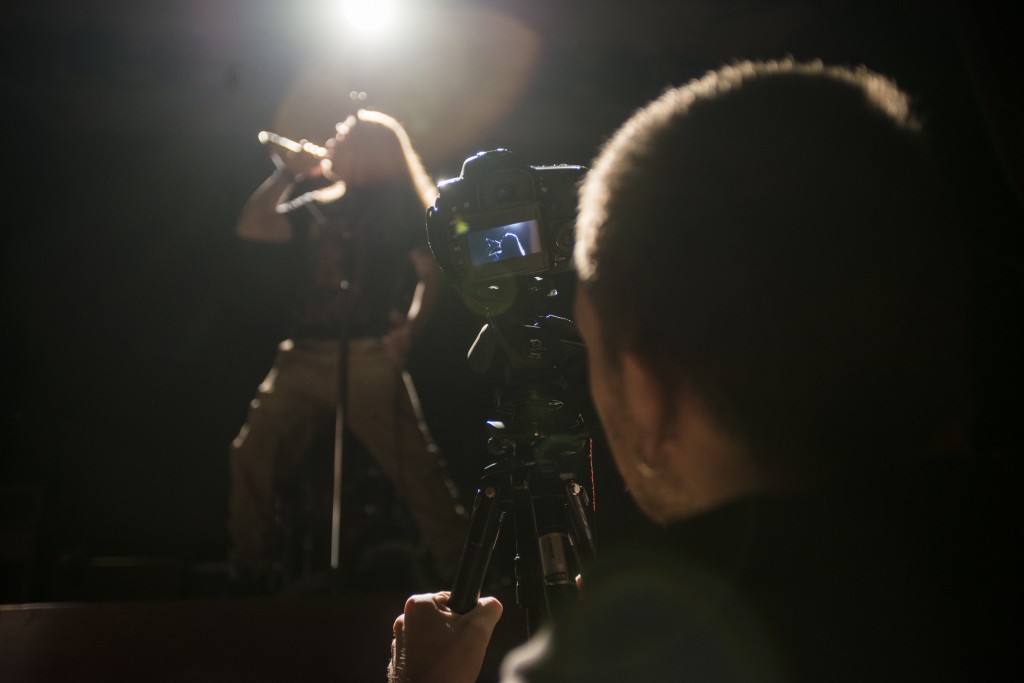 Captain Horizon on stage during the Shadows and Vampires video shoot